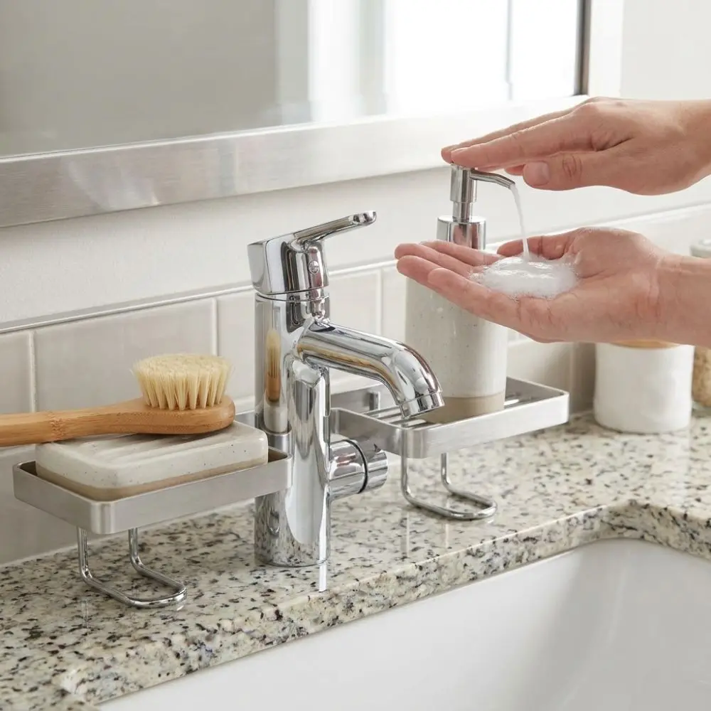 

Stainless Steel Bathroom Counter Shelf Hollow Out Anti Slip Sink Storage Rack Integrated Sink Stable Faucet Sink Drying Shelf