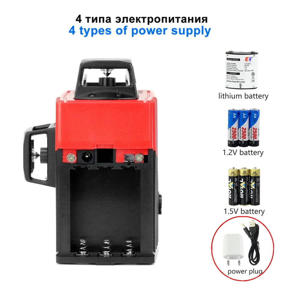 Kaitian Niveau Laser Level Self Leveling Lithium Battery Professional High Precision Red 3D Cross 12 Line 360 Laser Level Tripod