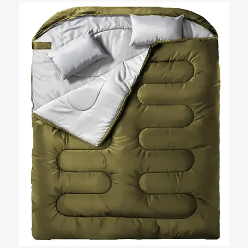 Envelope Style Hooded Double Sleeping Bag Extra Wide 2 Pillows Waterproof Winter Camping Adults 2.2m Chunya Spinning Material