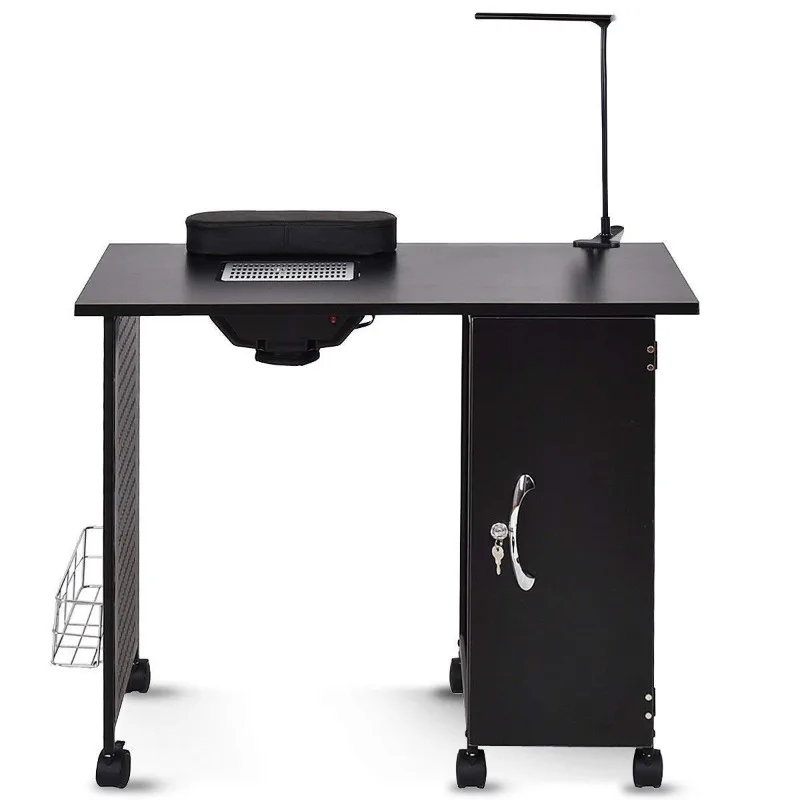 

Nail Desk Manicure Table, Nail Tech Table with Dust Collector, Bendable LED Lamp, Lockable 5-Drawer Cabinet, Wrist Rest