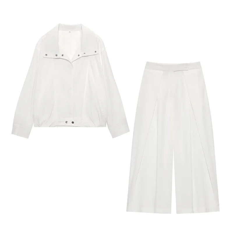 

Women's Suit New Fall 2025 White Long-Sleeved Bomber Jacket Jacket Loose Pants Suit Casual Fashion Simple Personality