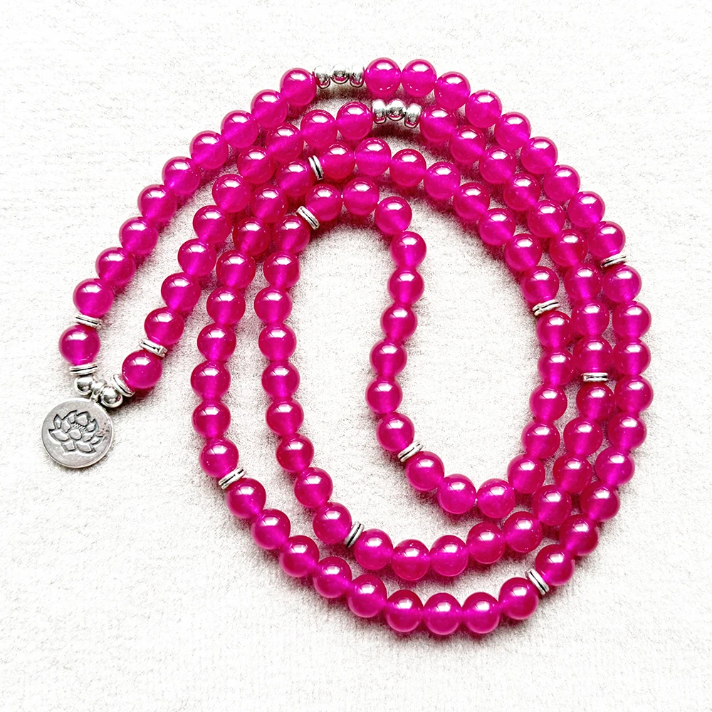 MG2384 Natural 8 MM Pink Crystal 108 Mala Lotus Bracelet Womens Spiritual Balance Energy Mala Yoga Necklace