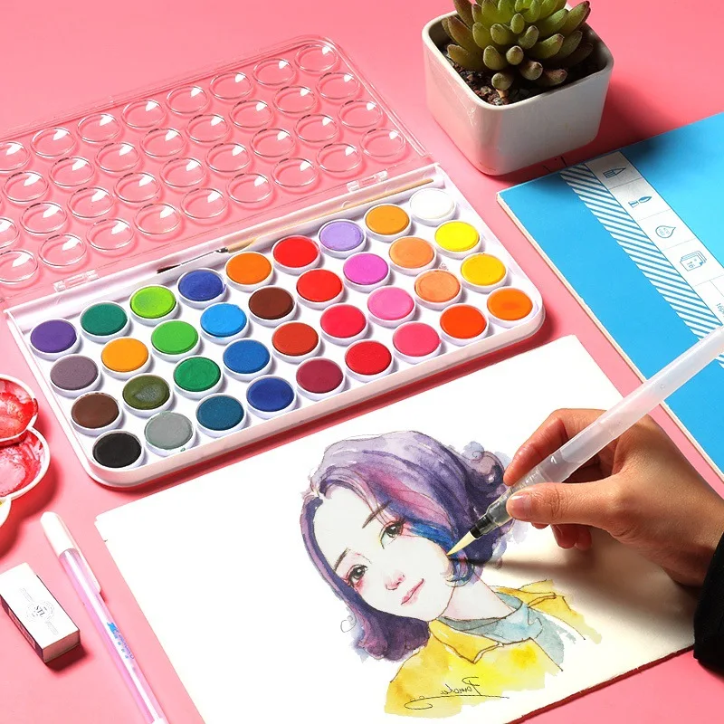 conjunto de pintura para aquarela infantil caixa de plastico portatil com caneta aquarela arte profissional 36 cores 48 cores 01