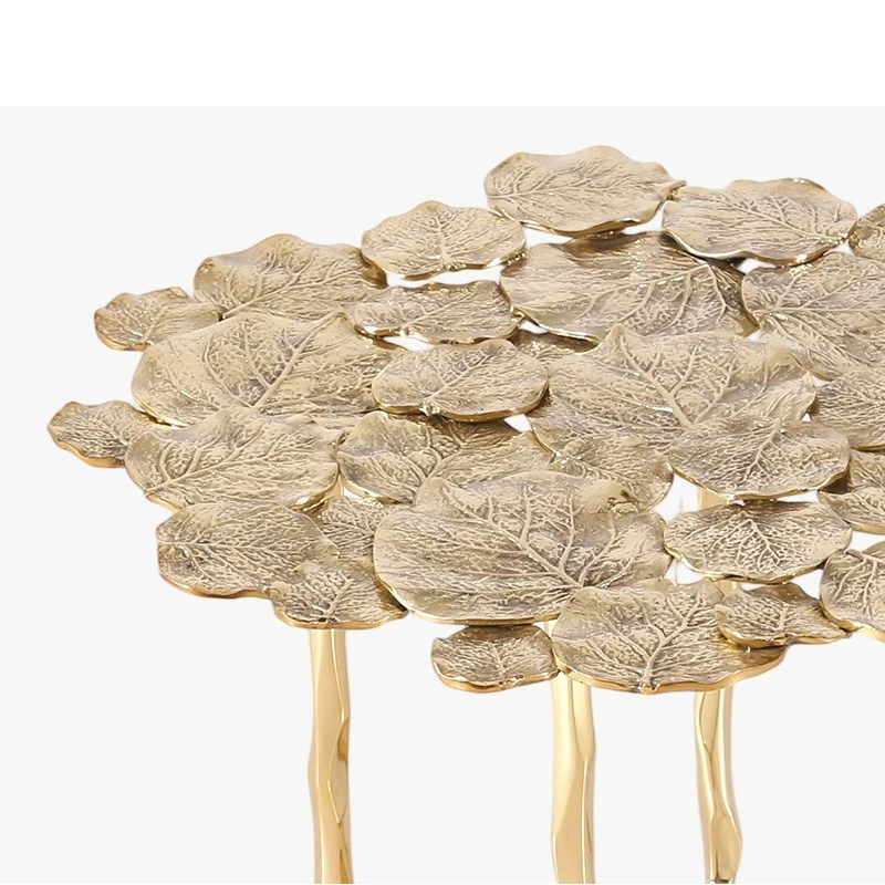 Mesa de centro totalmente de cobre de lujo, ligera y moderna, mesa de patio de villa de fundición de cobre