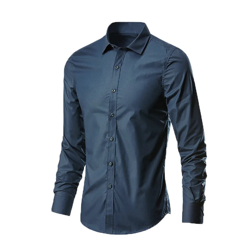 Camisa Formal de manga larga para hombre, traje de vestir informal blanco, ajustado, de negocios, sin hierro, para trabajo coreano, otoño 2023, S-5XL