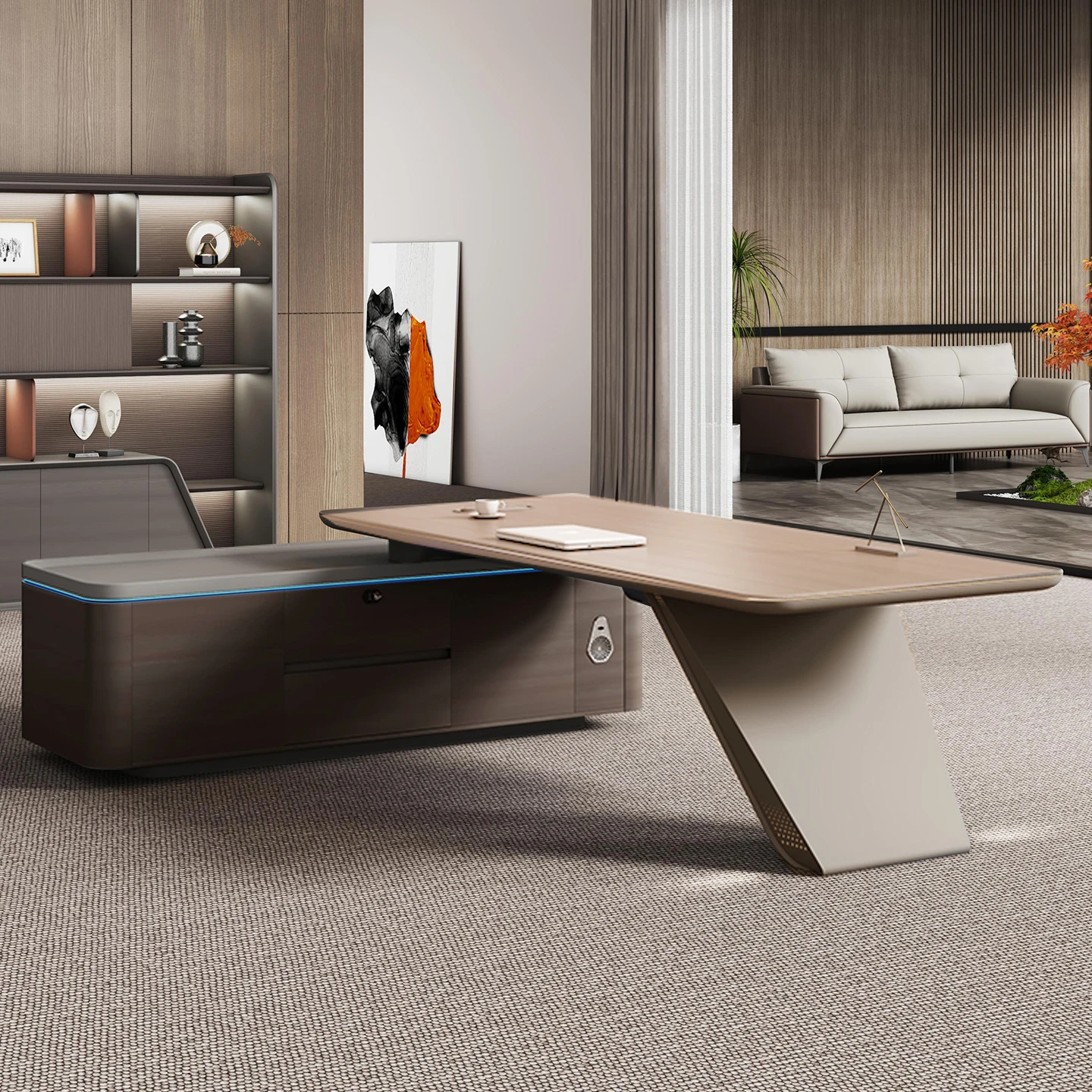 High End Luxury Executive Boss Desk Modern L Shaped CEO Office Table With Side Cabinet Custom Office Furniture