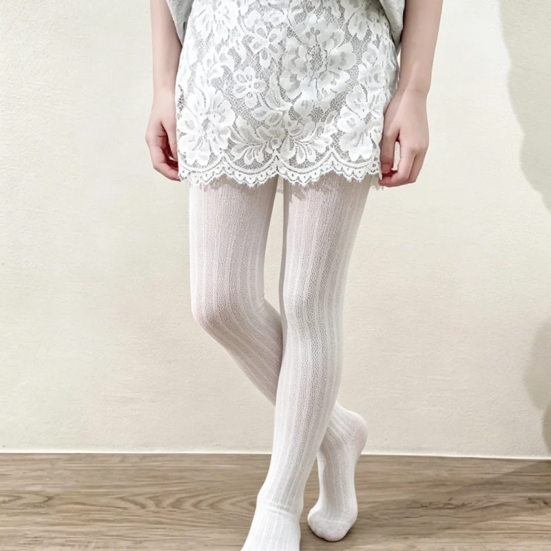 Fake Two-Piece Integrated Pantyhose Leggings Lovely Girls Solid Color Spliced Lace Mini Skirt Stretch Breathable Fabric Bottoms