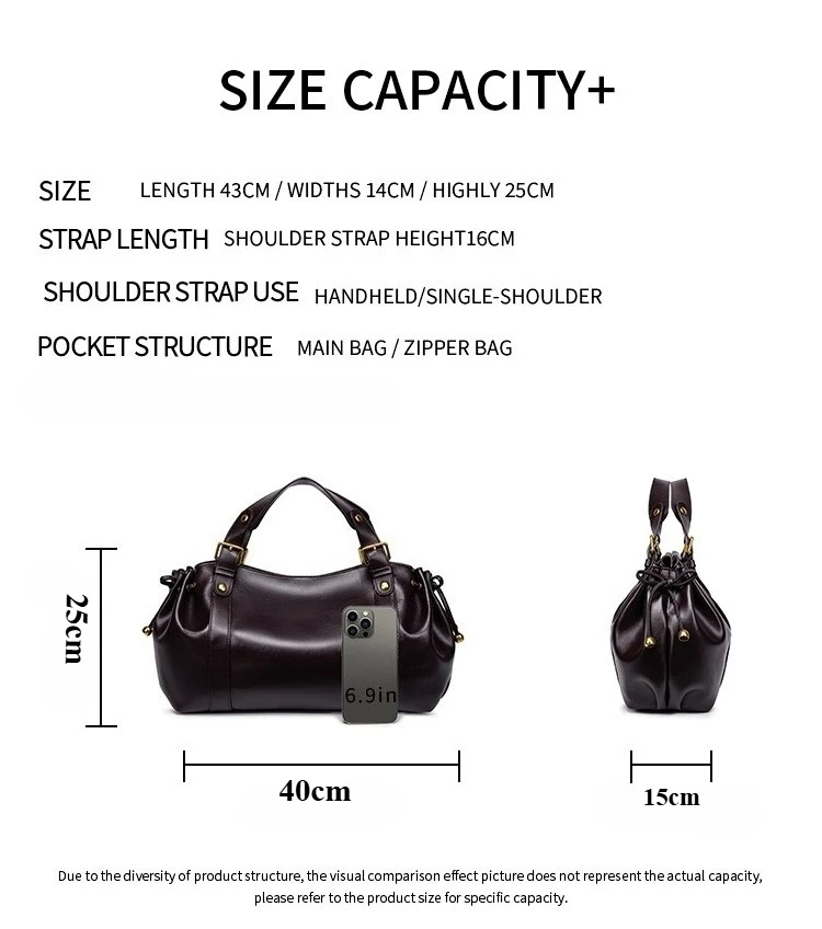 2026 Damen Hobo-Tasche aus weichem Leder, Vintage Schwarz, Plissierte Schultertasche, Designer-inspirierte Handtasche mit großem Fassungsvermögen – Detail 8