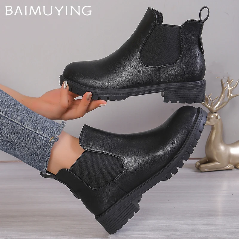 Leather Women Flat Snow Ankle Boots Classic Chelsea Boots Winter New Retro Shoes 2024 Trend Designer Gladiator Botas De Mujer