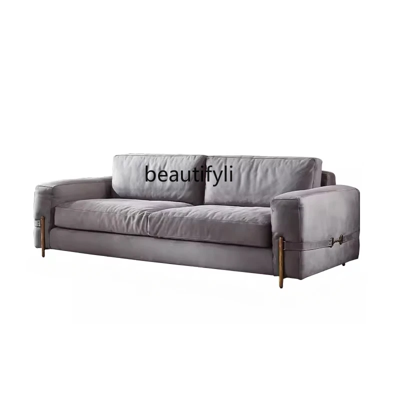 

Modern Simple Technology Fabric Sofa Combination Hand-Forged Iron Foot Minimalist Three-Seat Straight Row Sofa