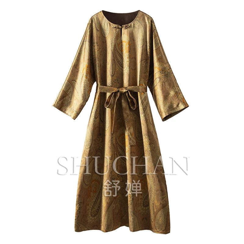 

40 Mmi Fragrant Cloud Yarn Natural Silk Belt Dress Women Vestidos De Verano Mujer 2024 Long Sleeve Dresses