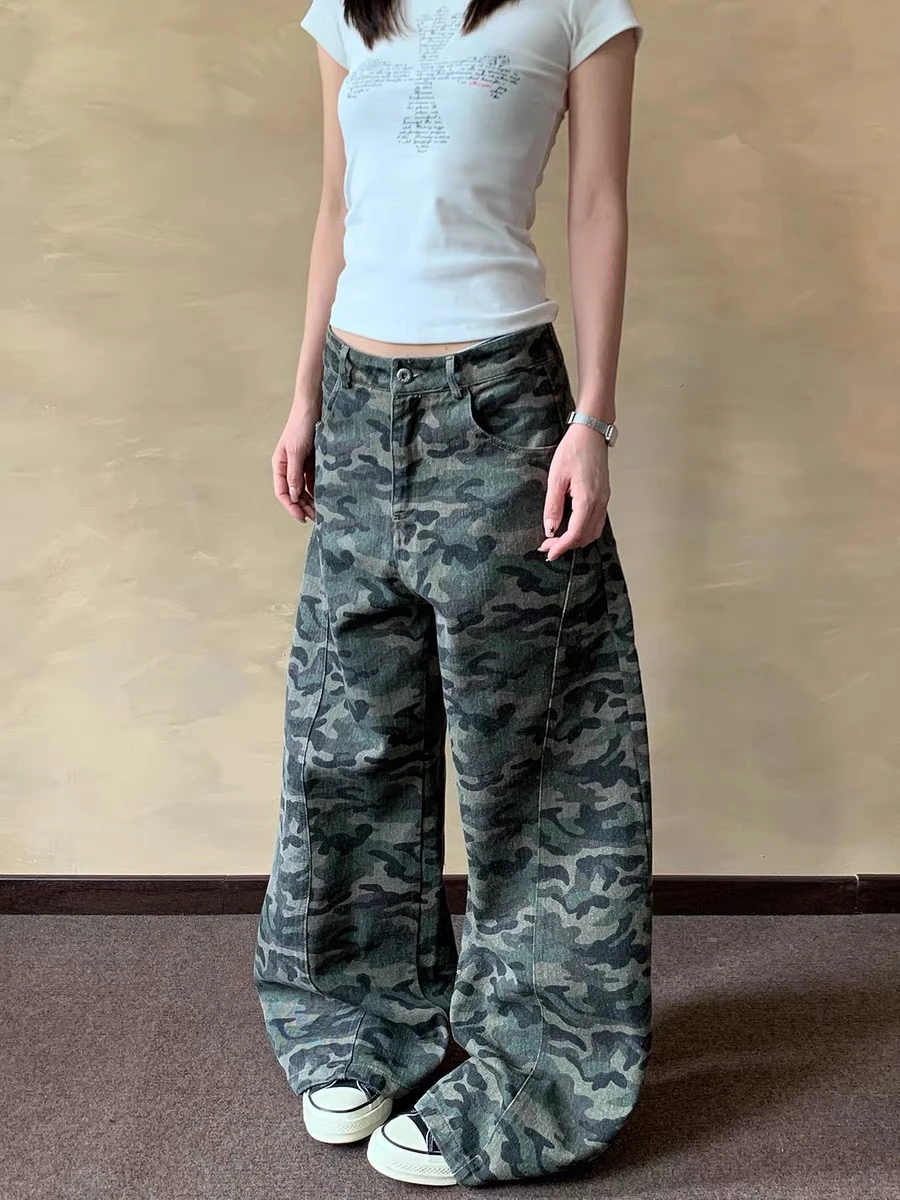 

American Retro Camouflage Knife Casual Pants Loose Fit Men Women Straight Leg Workwear Trousers Trendy Youth Sle