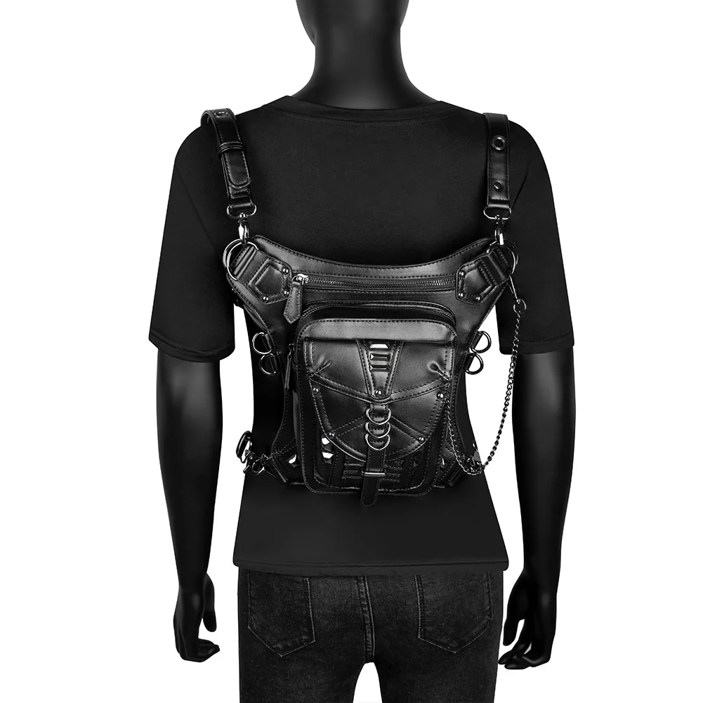 

PU leather patchwork punk motorcycle girl waist bag strap with rivets for multiple pockets, multi-purpose crossbody bag for men