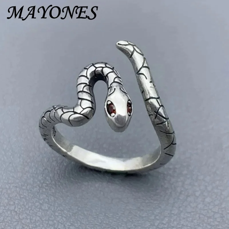 100% s925 silver snake ring for women retro personality and vintage snake pattern adjustable fashion jewelry wholesale