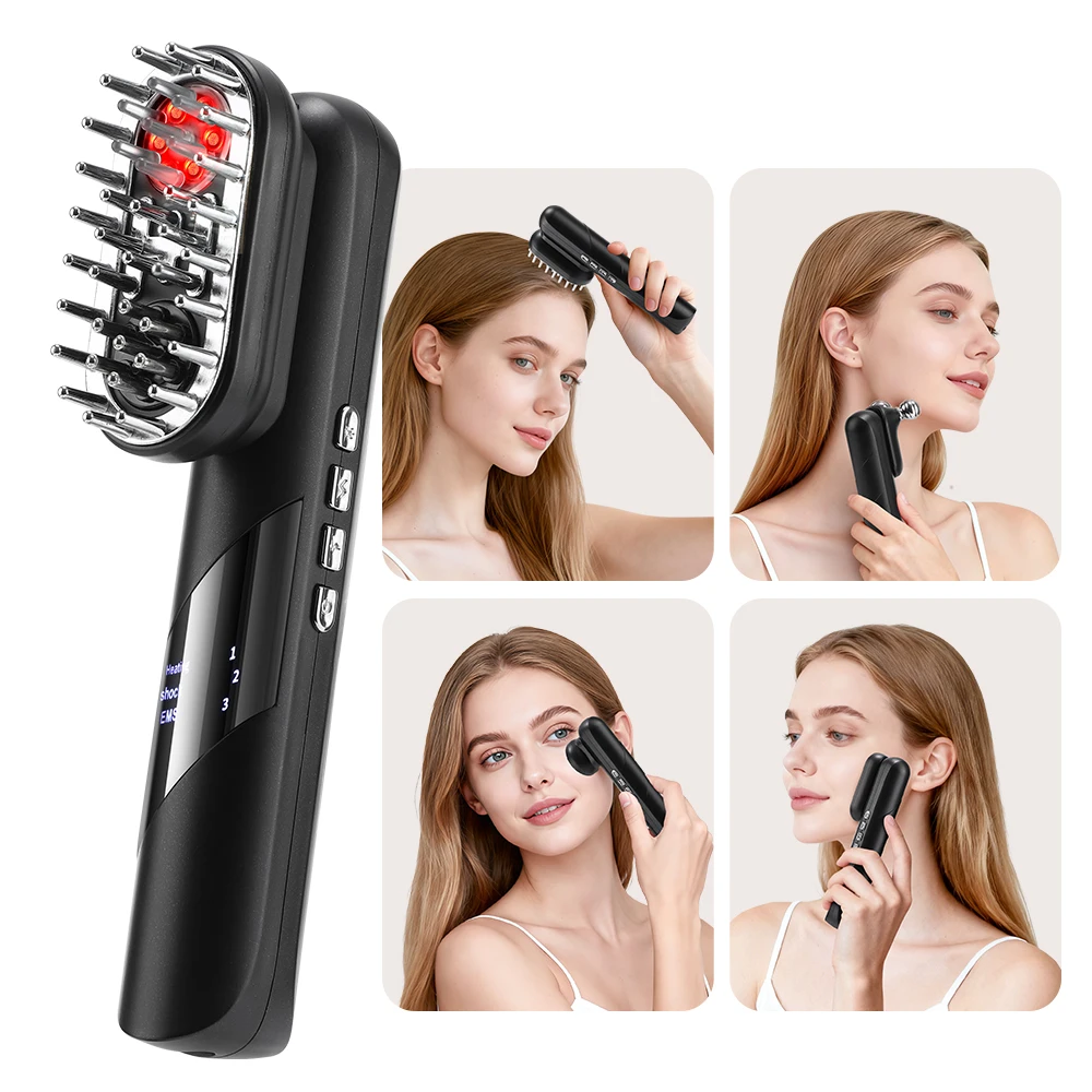 

4 In 1 Electric Massage Comb EMS Scalp Massage Brush Heated Vibration Red Light Hair Growth Massager Face Roller Beauty Device