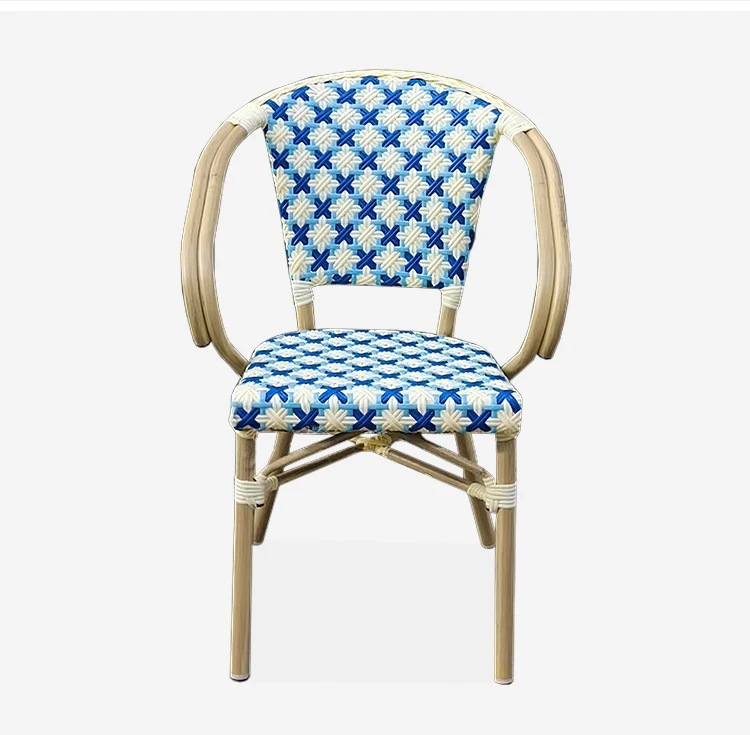 

Waterproof Light Weight Outdoor Aluminum PE Rattan Garden Furniture Stack Bistro Restaurant Balcony Chair for Dining Parks