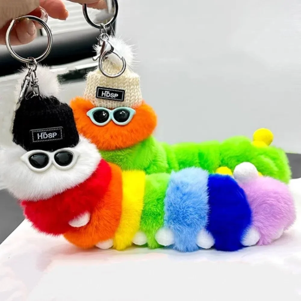 Soft 25cm Caterpillar Pendant Rainbow PP Cotton Animal Plush Dolls Stuffed Bag Hangings Cartoon Keychain Christmas Birthday Gift