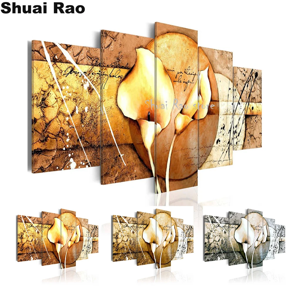 5 Panel Combined Calla Lily Flower  diamond embroidery full square round diamond painting cross stitch kits 5D mosaic home decor