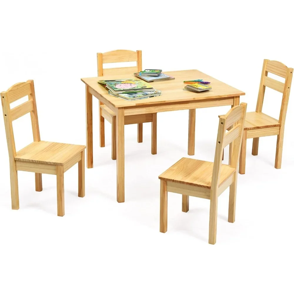 

Kids Table and Chair Set, Wooden Toddler Table and 4 Chairs for Arts & Crafts, Snack Time, 5-Piece Children Furniture Set