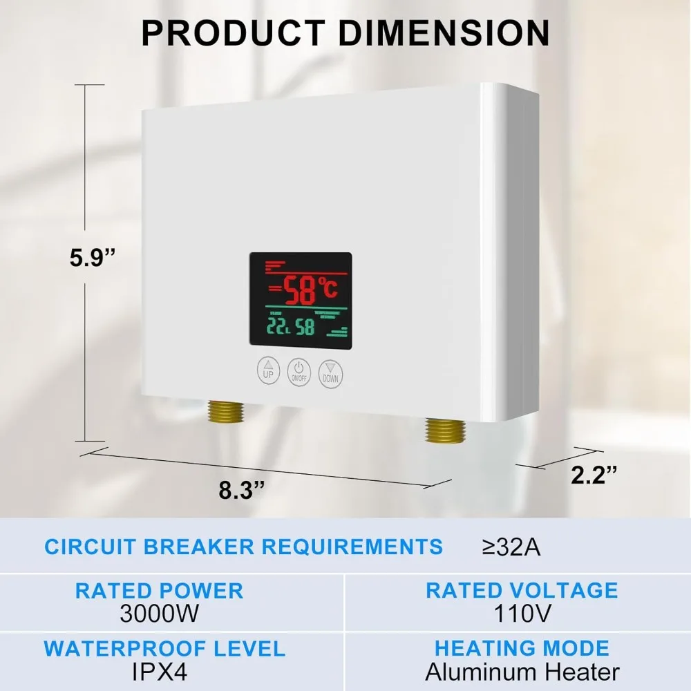 Березервуарный электрический водонагреватель мощностью 3000 Вт с дистанционным управлением, электрический водонагреватель горячей воды по запросу, 110 В - система автоматического управления (3 кВт, белый)