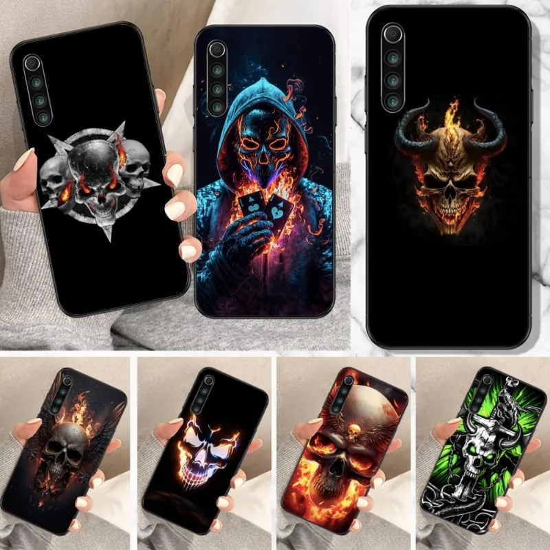 Fire Skull Head Smart Phone Case for Xiaomi Mi 13 12 12S 12T 11T 10T 9T Lite Pro Ultra Poco F3 F4 F5 X4 GT Black Cover Funda