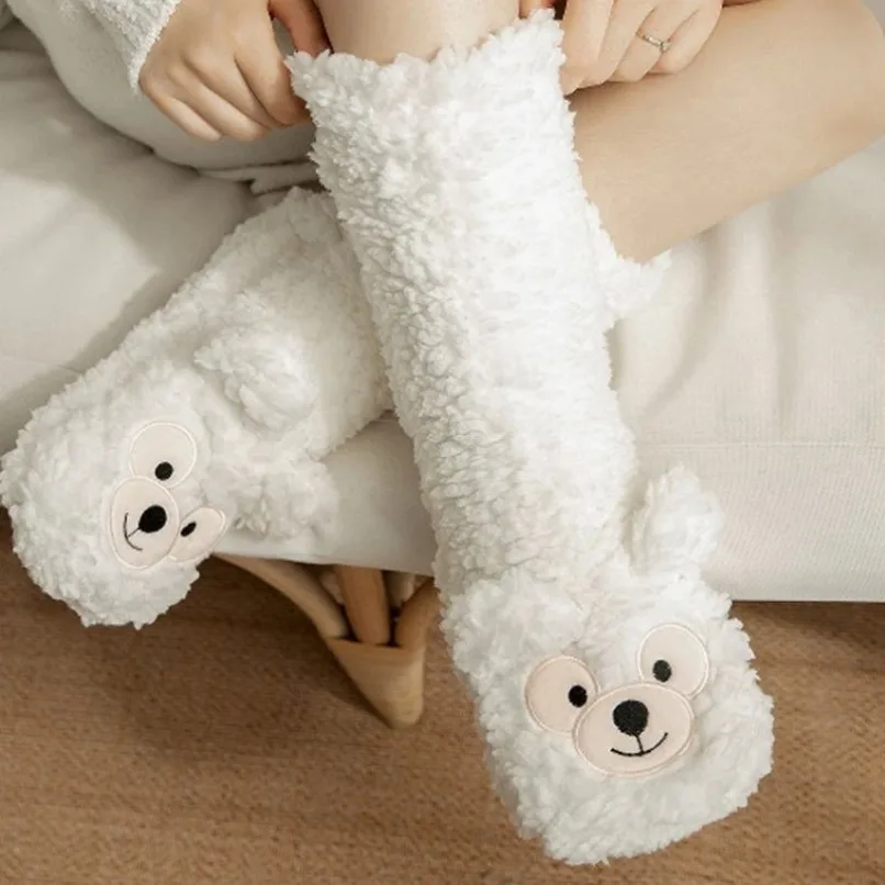 

Fluffy Winter Sock Women Fuzzy Thermal Monkey Warm Funny Cute Kawaii Non Slip Cartoon Sleeping Soft Female Floor Slipper Sock