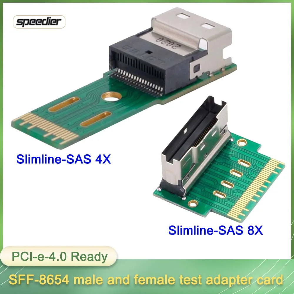 PCIe 4.0 SFF-8654 4X 8X Male-to-female Extension Cable Slimline SAS 38PIN 74PIN Interface Test Protection Card 4I 8I 90-degree