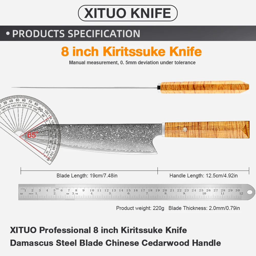 Kiritsuke Damascus Chef Knife 8 inch Kitchen VG-10 Damascus Super Steel Razor Sharp Kiritsuke Knife for Home and Restaurant