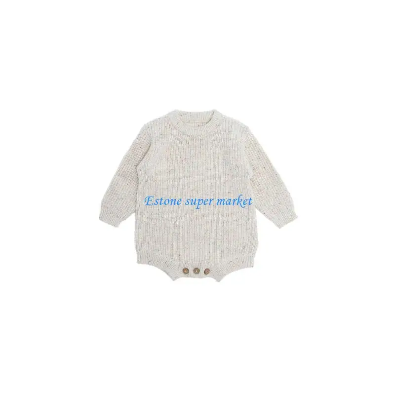 090B Infant Knitted Sweater Soft Speckled Cotton For Baby Comfort Warm Breathable Romper Quick Dressing Machine Washable