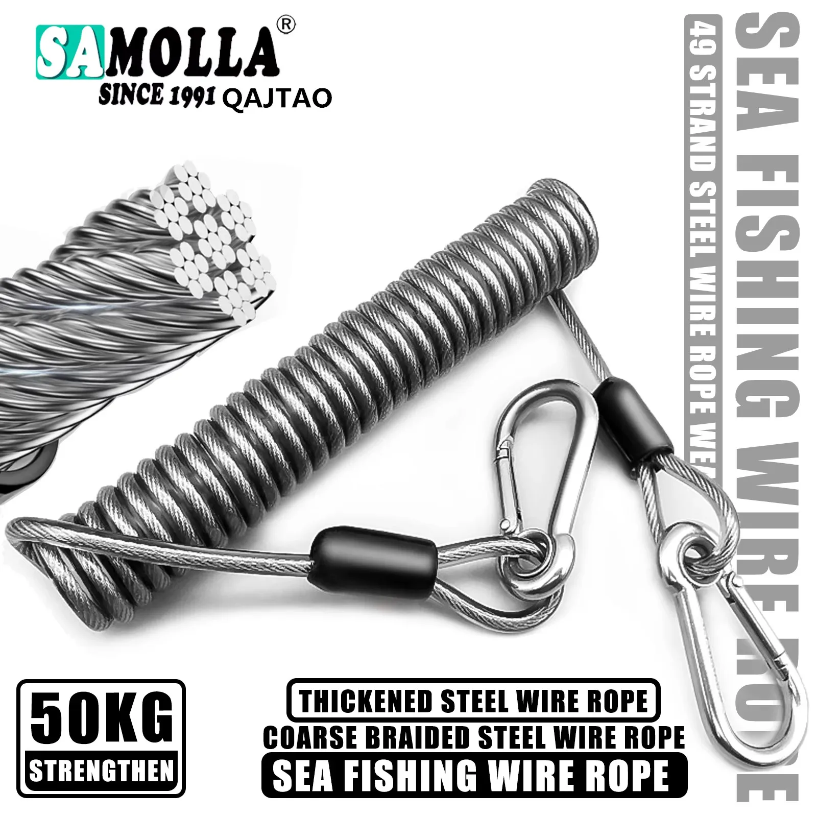 Heavy-Duty Elastic Fishing Lanyard: Universal Stainless Steel Safety Rope, 1.5-3M Telescopic Secure Gear Tether
