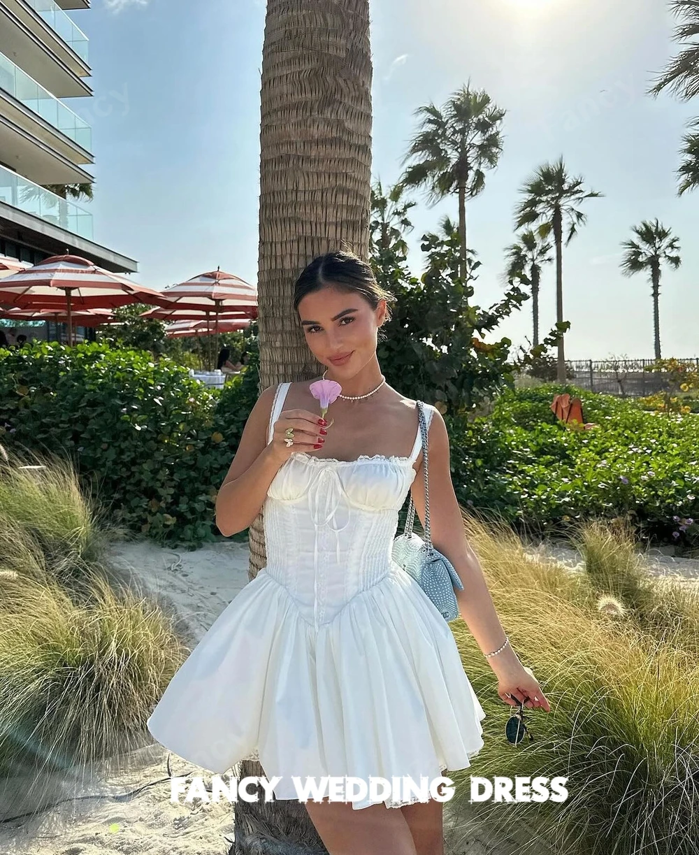

Fancy Summer Spaghetti Strap Dresses For Women Sexy A Line White Dress Mini Lace up Holiday Party Dress Custom Made