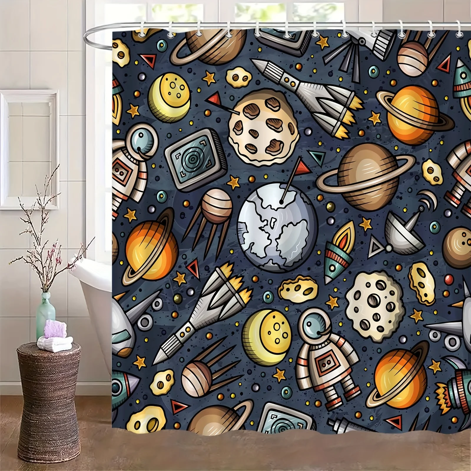 JIT1pcs Outer Space Astronaut Shower Curtain, High-end Elegant and Anti Fog Bathroom Curtain, Multifunctional Curtain, Bathroom