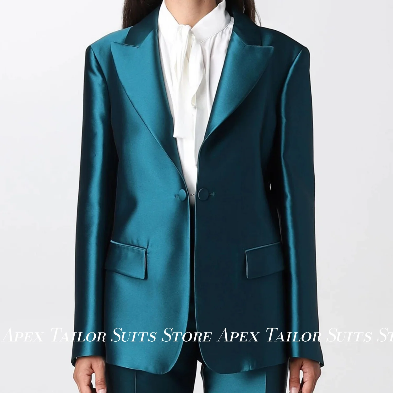 Women 2 Pieces Suit Set Satin Peak Lapel Blazer Straight Pants Ladies Formal Office Wedding Party Business Trouser Suit