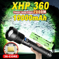 10000mAh Powerful XHP360 USB Recharge Flashlight 18650 26650 LED Flashlight Zoom Torch IPX65 Tactical Lantern Camping Hand Lamps