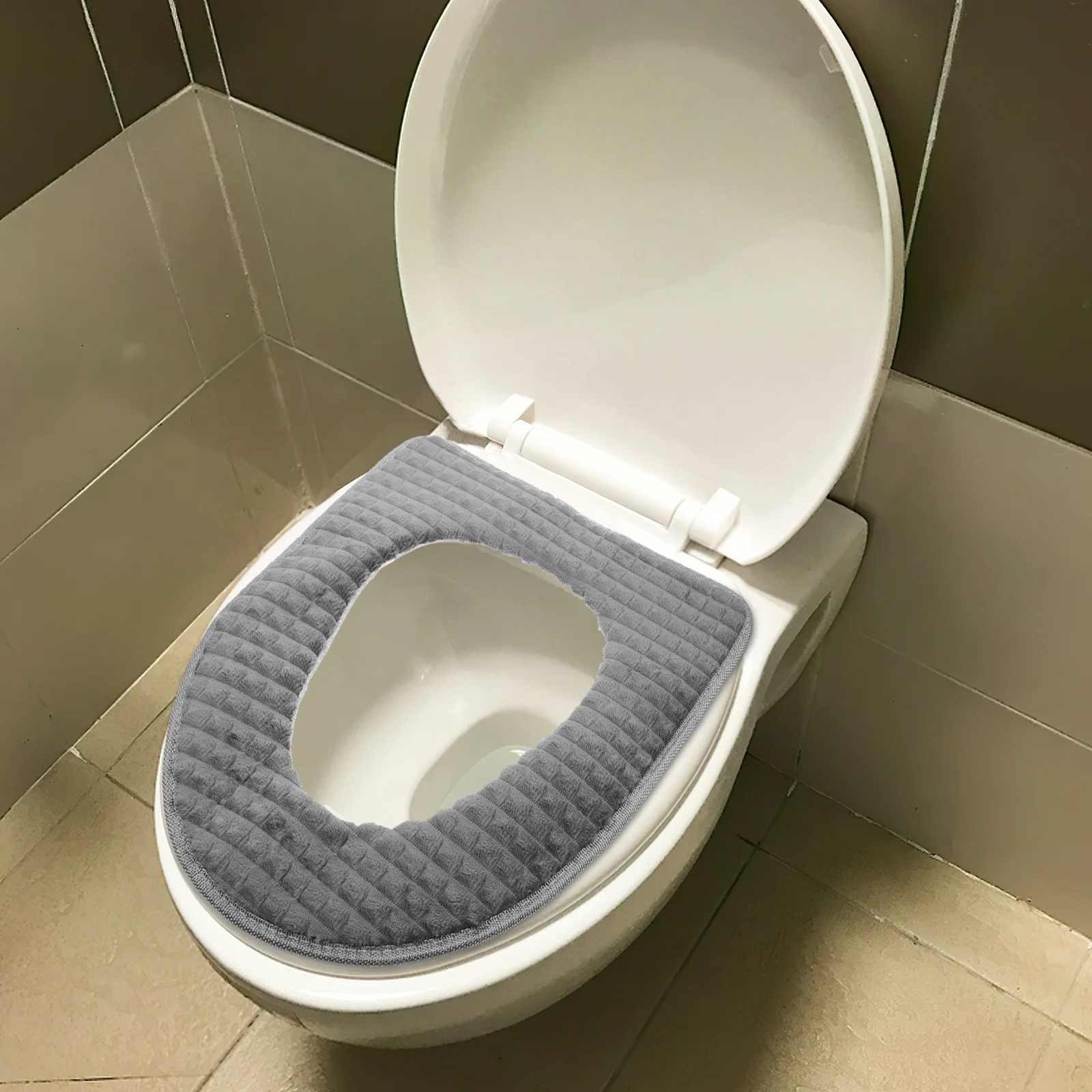 

1Pcs Flannelette Toilet Seat Cover Cushion Thick Warm Pad Reusable Washable Zipper Design for Most Round Seats