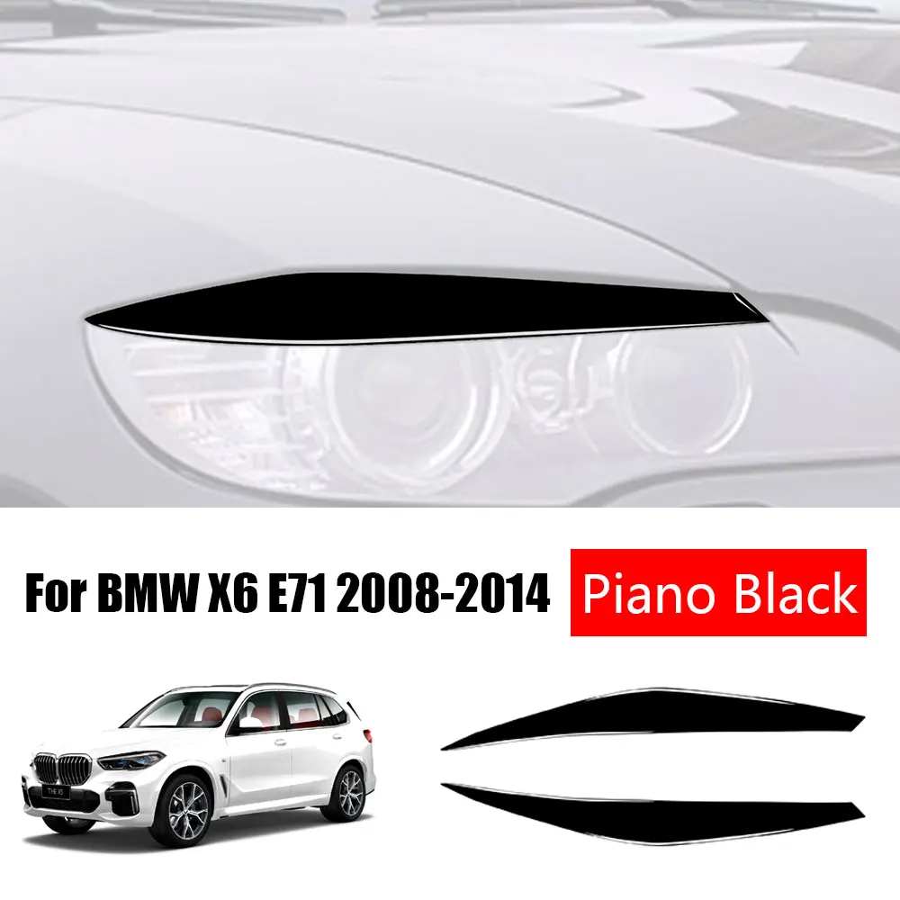 10 Pair Headlight Eyebrow Piano Black Car Headlight Eyelid Cover Replacement for BMW X6 E71 2008 2009 2010 2011 2012 2013 2014