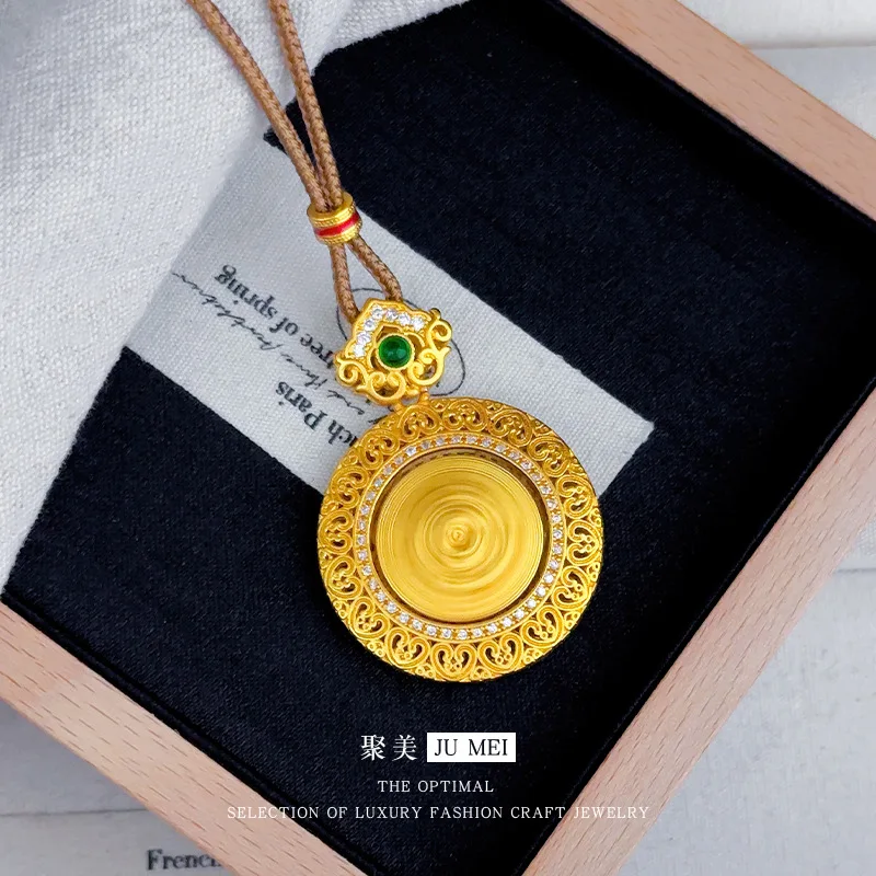 Fylia Jewelry   New Chinese style 9999 24K real gold hollow filament point diamond rotatable yellow wealth god compass pendant r