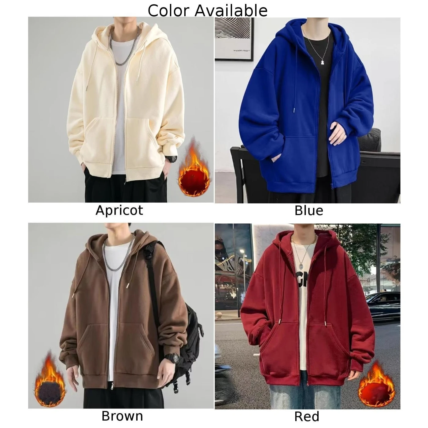 New Mens Winter Basic Warm Solid Fleece Plush Zip Up Hoodie Cardigan Sweatshirt Tide Loose Large Size Jacket Couple Male Hoodie