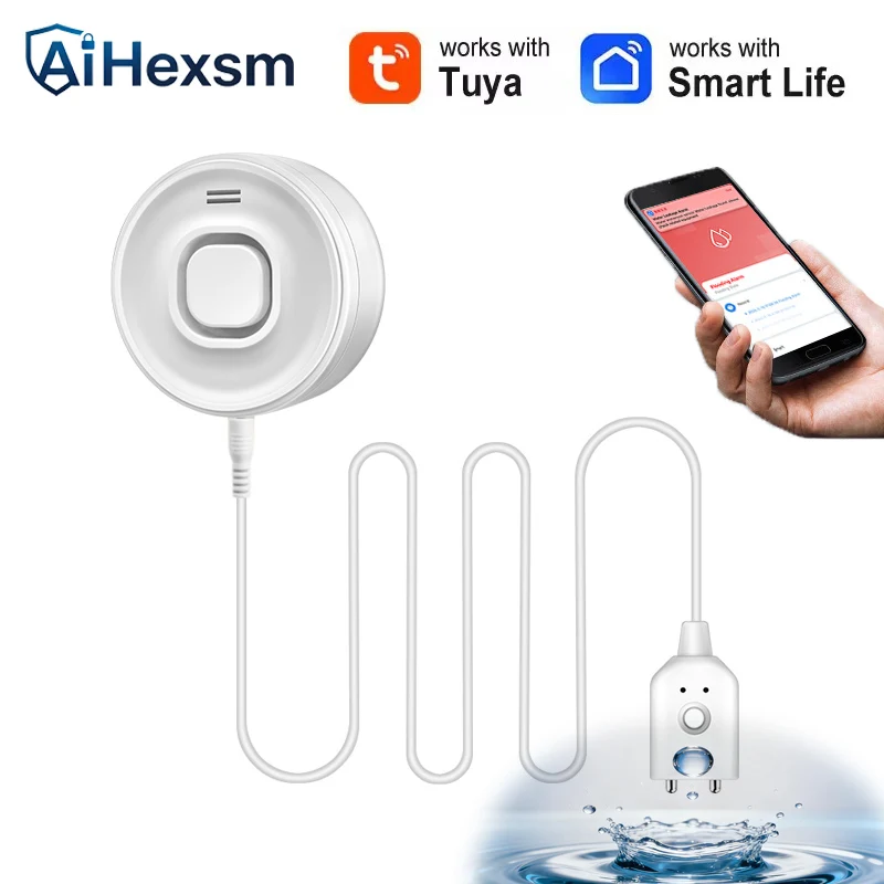 

WiFi Water Leak Detector 100DB Adjustable volume Water Flood Sensor Smart Life APP Remote Flood Alert Overflow Security
