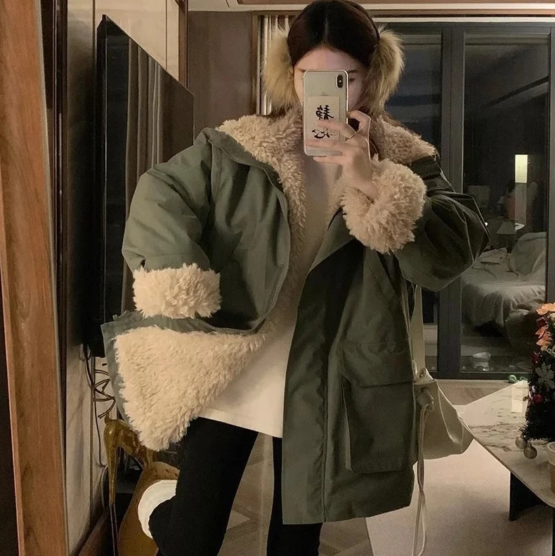 

Medium to Long Size Cotton Thickened Splicing Coat 2025 New European and American style Cotton Jacket for Women