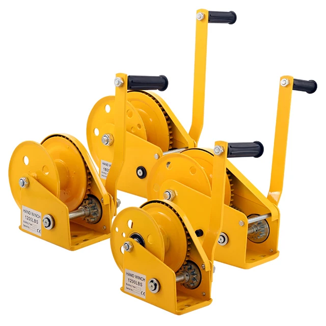 Heavy Duty Manual Boat Winch With Steel Wire Rope And Worm Gear Hand-Powered For Cranes Automatic Brake