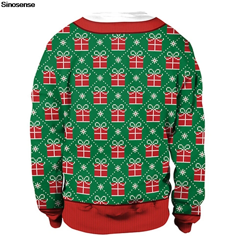 Mannen Vrouwen Oudejaarsavond Plakkerige Kerst Sweatshirt 3D Kerstcadeaus Print Holiday Party Jumpers Tops Pullover Lelijke Kersttrui