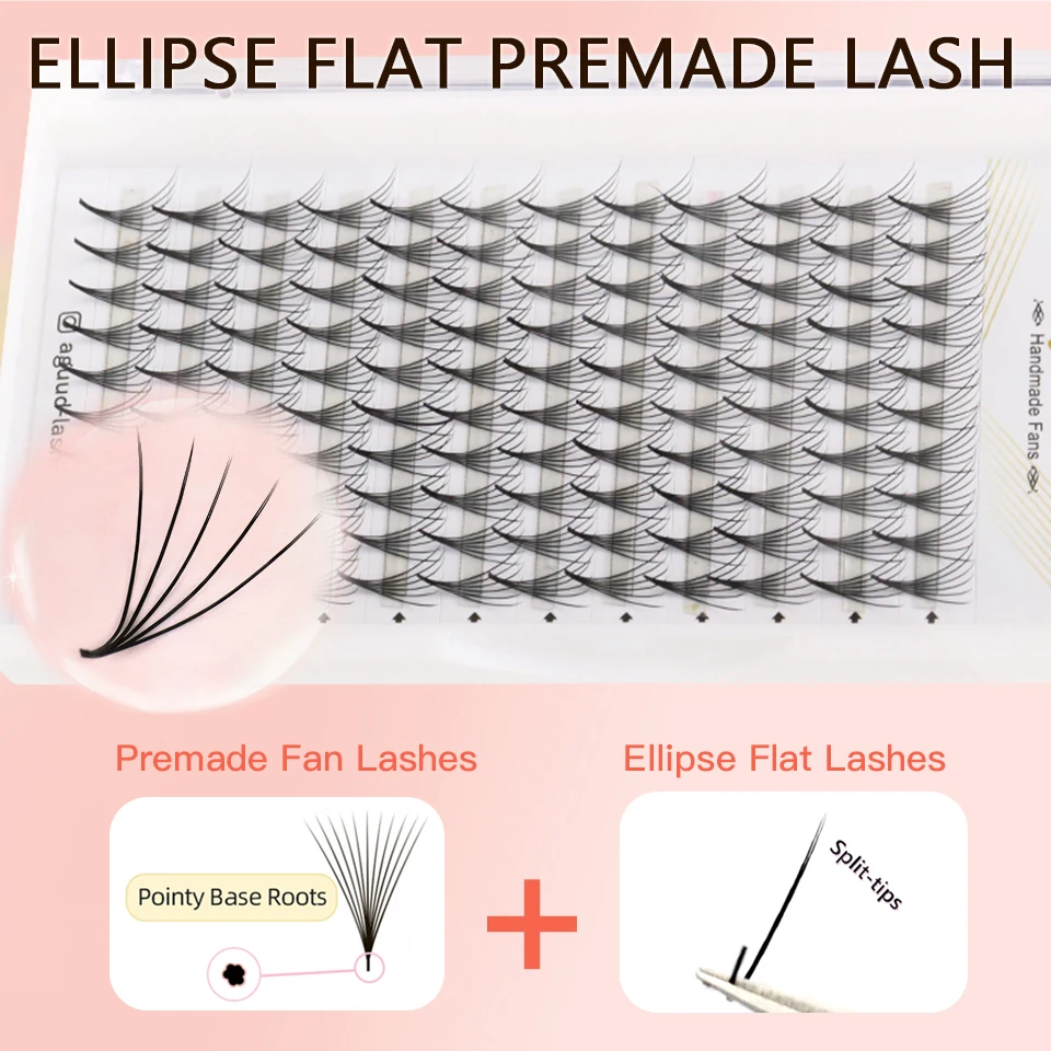 

Ellipse Flat Root Premade Fan Eyelash Extensions Slim Pointy Base Russian Volume Lashes Denser Faux Mink Promade Makeup Eyelash