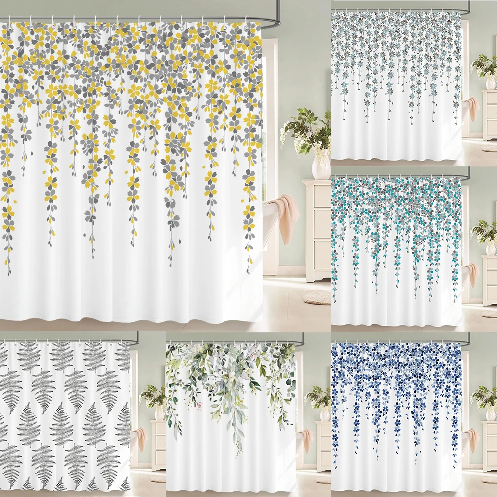 

Small Fresh Floral leaves Flowers Shower Curtain Bathroom Waterproof Polyester Multi-size 3D Print Curtains for Bathroom Shower