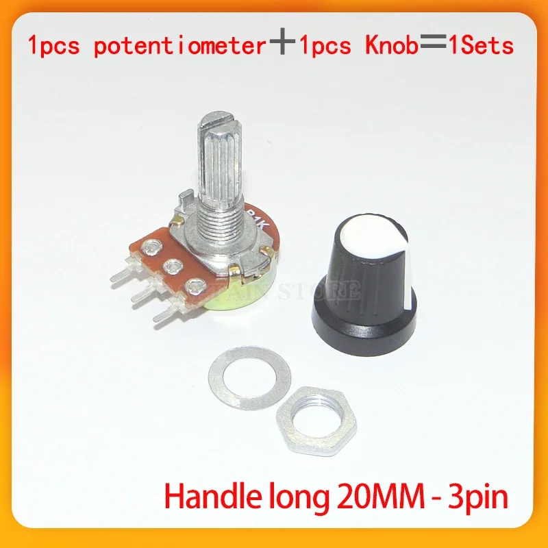 2 Sets WH148 1K 10K 20K 50K 100K 500K Ohm 20mm 3 Pin Linear Taper Rotary Potentiometer Resistor for Arduino with AG2 White cap