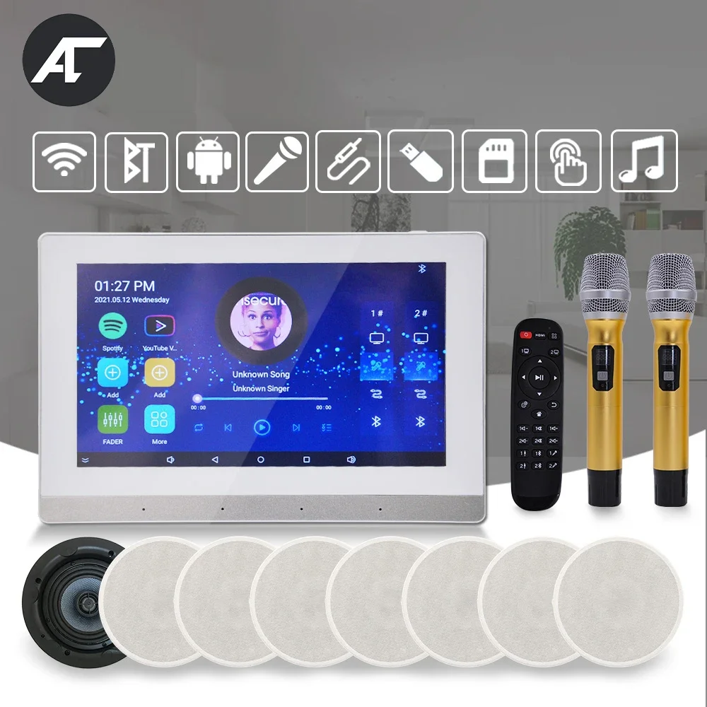 

7 inch Karaoke WiFi Bluetooth Android Wall Amplifier Home Theater Sound System Stereo Ceiling Speaker Free Microphone Kit Hotel