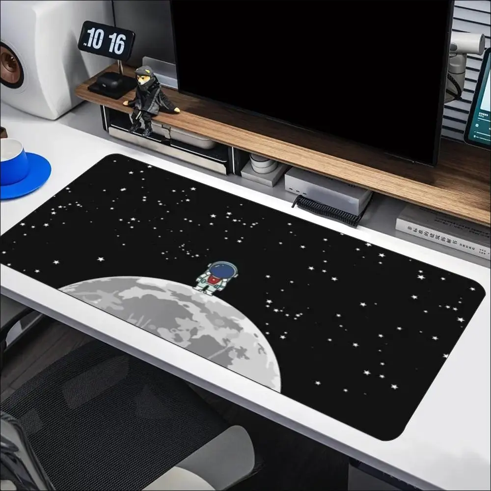 Space Astronaut Planet Starry Sky Art Pattern Non‑Slip Rubber Large Mouse Pad For Laptop Computer Gaming And Daily Office Use