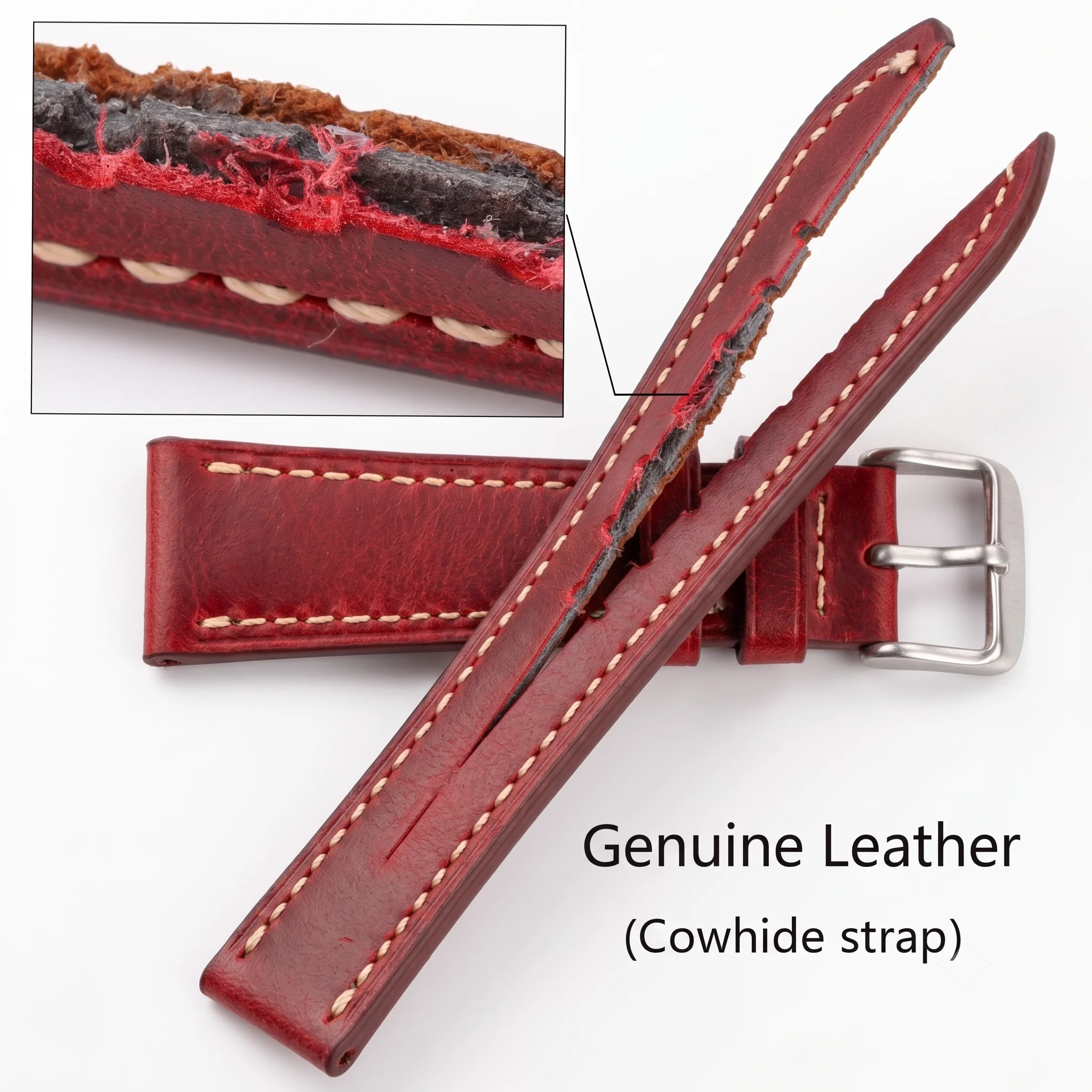 Cow Leather Watch Strap 18mm 20mm 22mm 24mm Brown Blue Red Green Cowhide Watchbands With Silver Stainless Steel Buckle