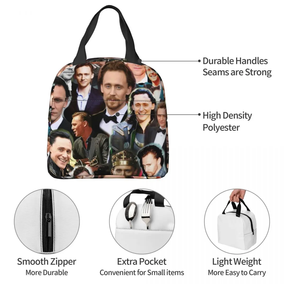 Tom Hiddleston Foto collage Lunch pakete Bento Box Lunch Tote auslaufs ichere Picknick taschen Kühler Thermo tasche für Studenten reisen