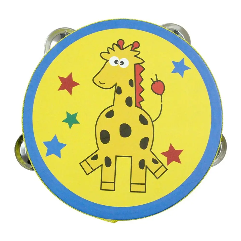 

6 Inches Children Hand Drum Cartoon Pattern Music Toys Tambourine Hand Held Learning Kids Bell Drum Percussion Instrument